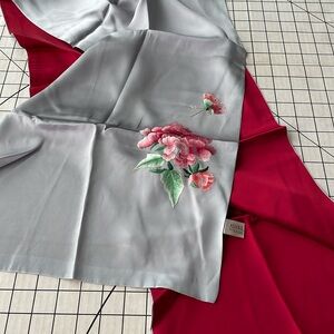 Long dress scarf, 13" x 60", mulberry silk, floral embroidery, burgundy/silver